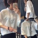 韓版寬鬆短袖白襯衫